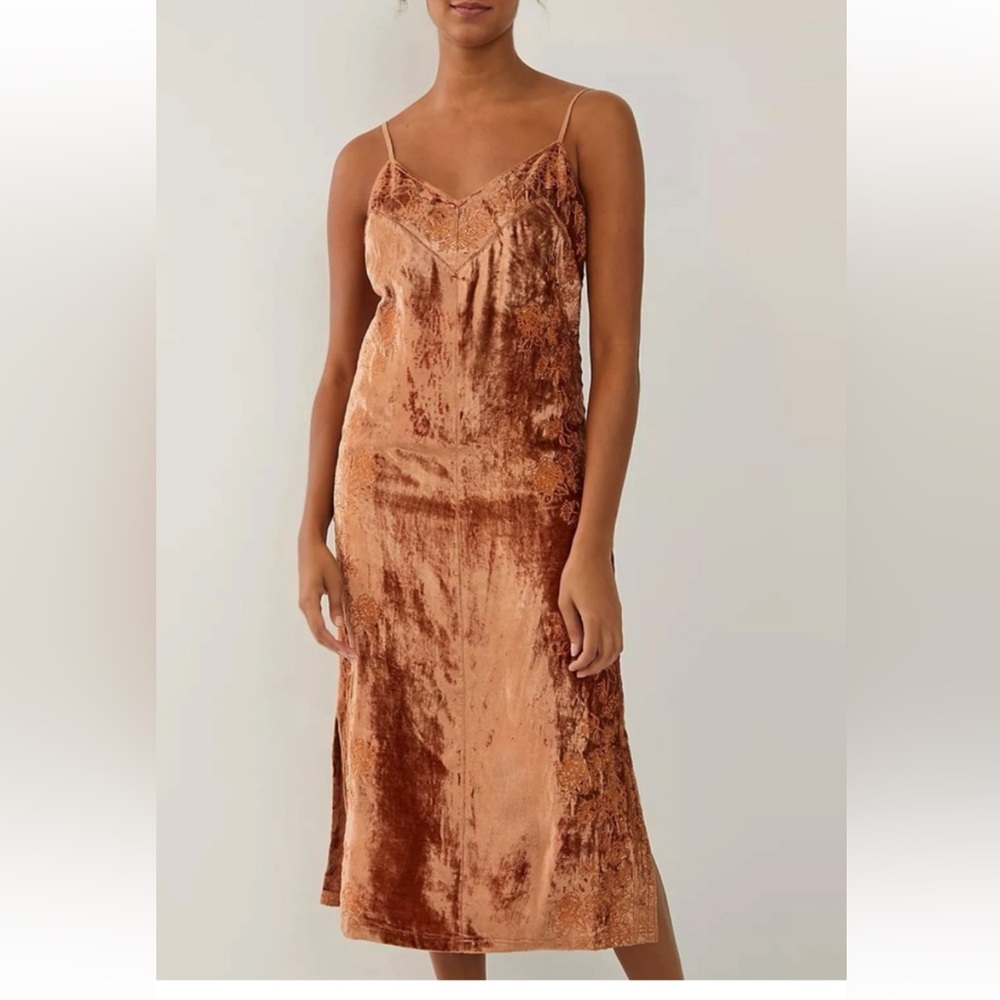 Anthropologie size 2 Lucie embroidered velvet slip dress